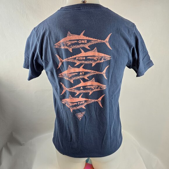 Columbia PFG T Shirt Mens Medium Blue Graphic Tee One Fish at a Time Fishing - Picture 1 of 8